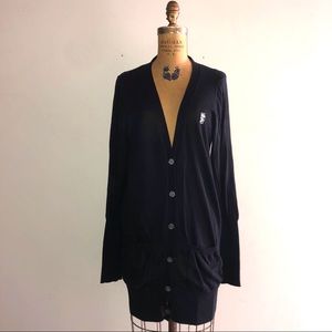 WEZC] Black Cotton long Sweater cardigan Jacket Dress